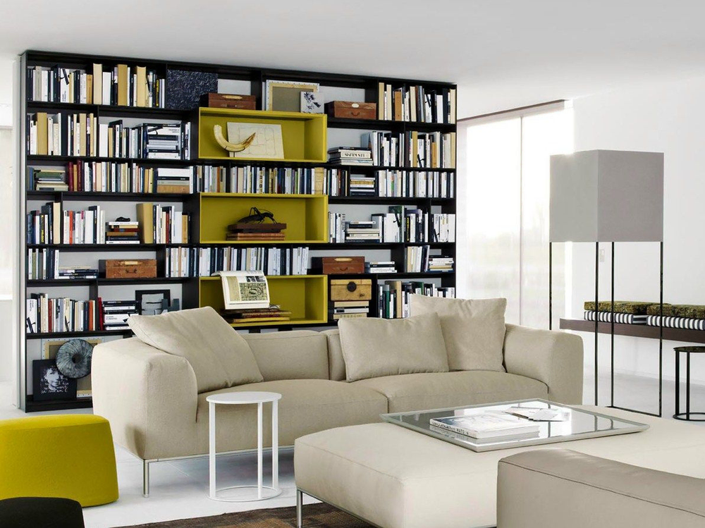 Modern Living Room Design: Beige, Yellow, and Concrete