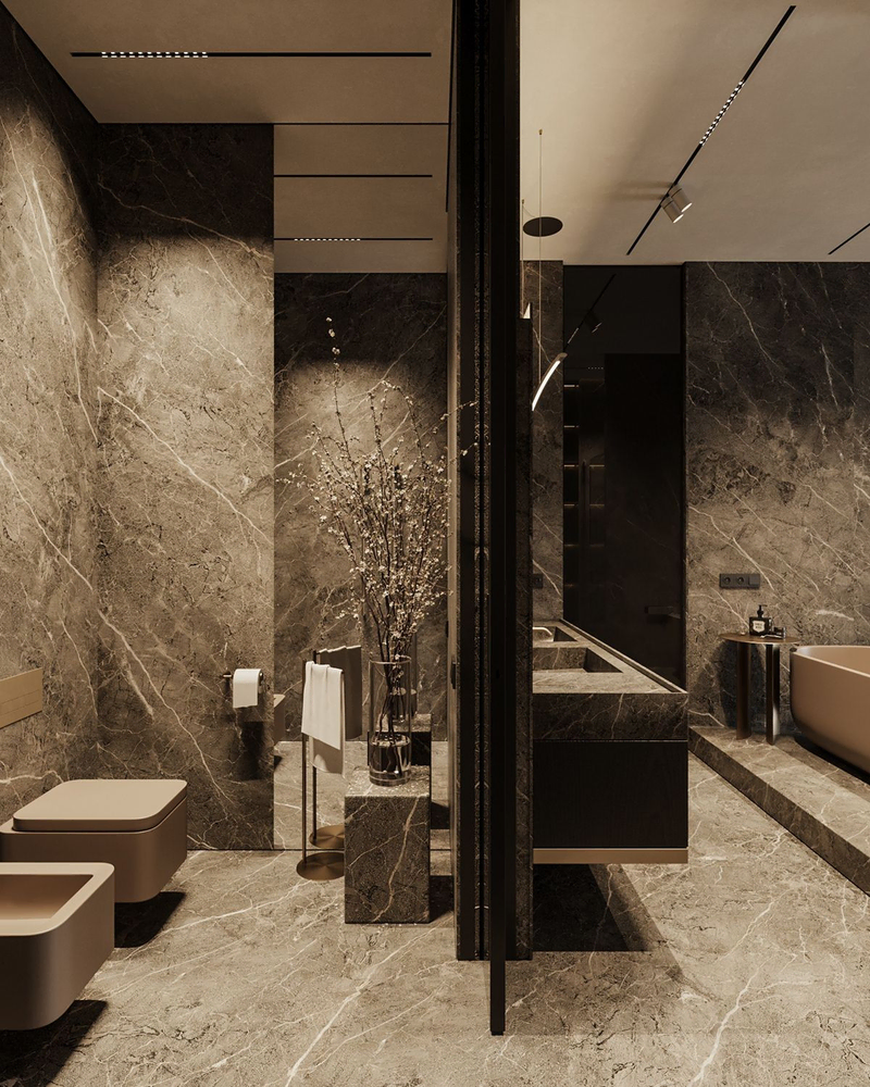 Modern, Sustainable Bathroom Design with Art Integration
