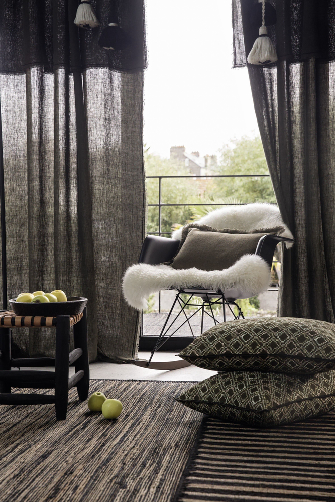 Modern Dining Room with Textured Gray Curtains