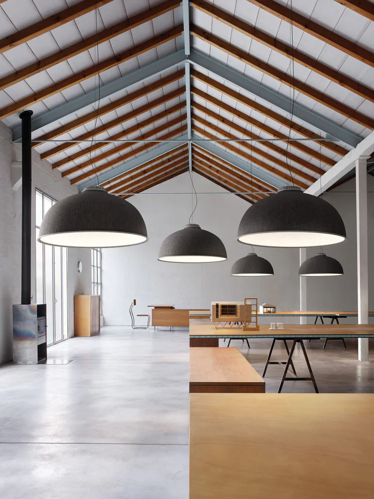 Modern Dining Room with Red Pendant Lights