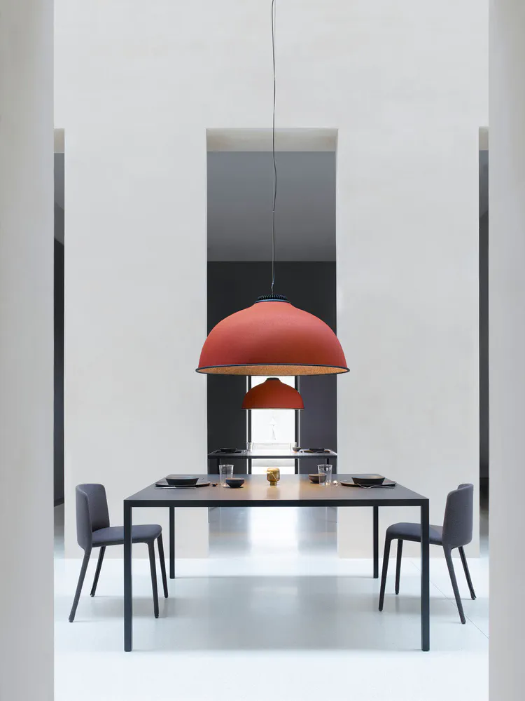 Modern Dining Room with Red Pendant Lights