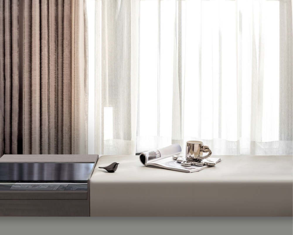 Modern Living Room with Beige and Gray Curtains