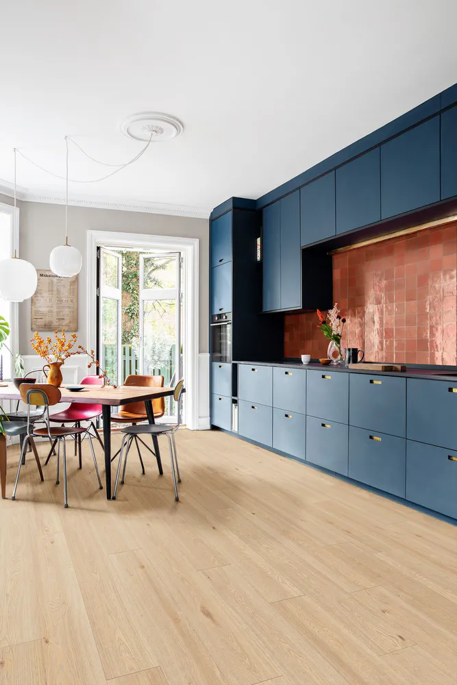 Contemporary Mediterranean Kitchen and Dining Area