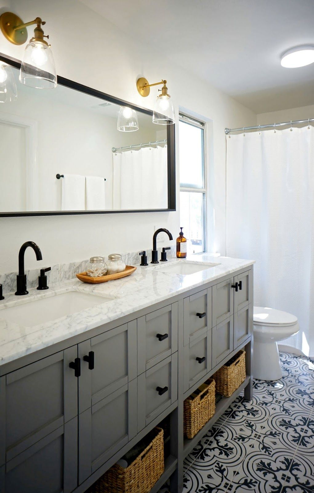 Modern Bathroom Design with Polka Dot Floor Tiles
