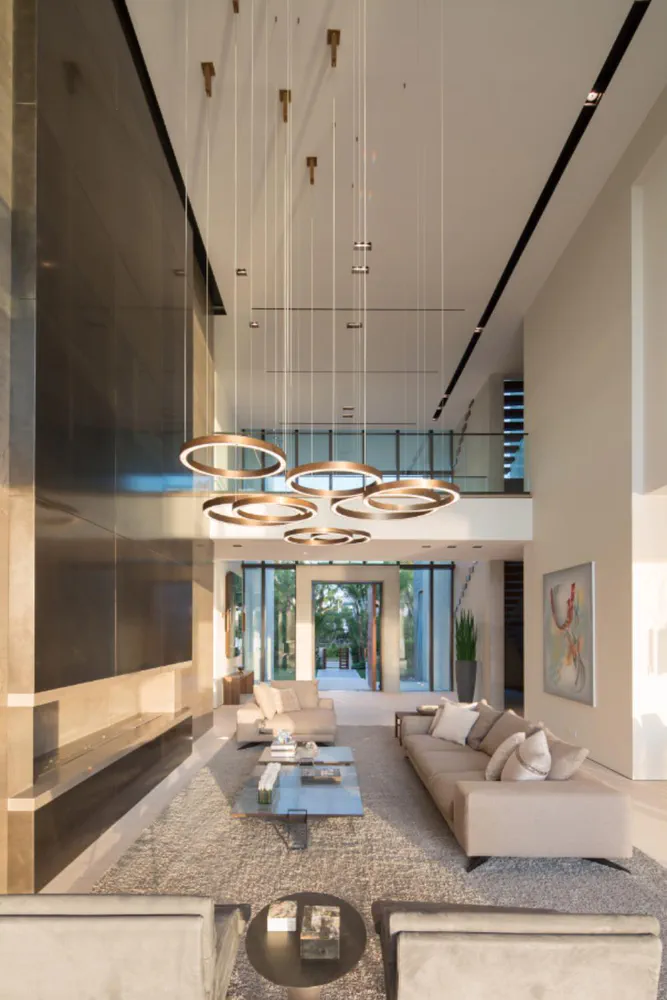 Modern Biophilic Living Room with Home Elevator