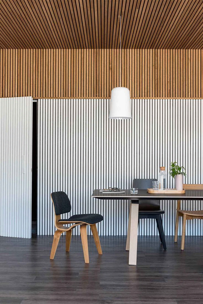 Modern Kitchen Design with Vertical Garden and Wooden Slat Wall