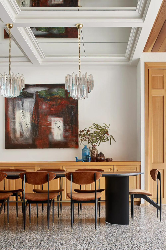 Modern Tropical Dining Room with Soundproofed Music Room