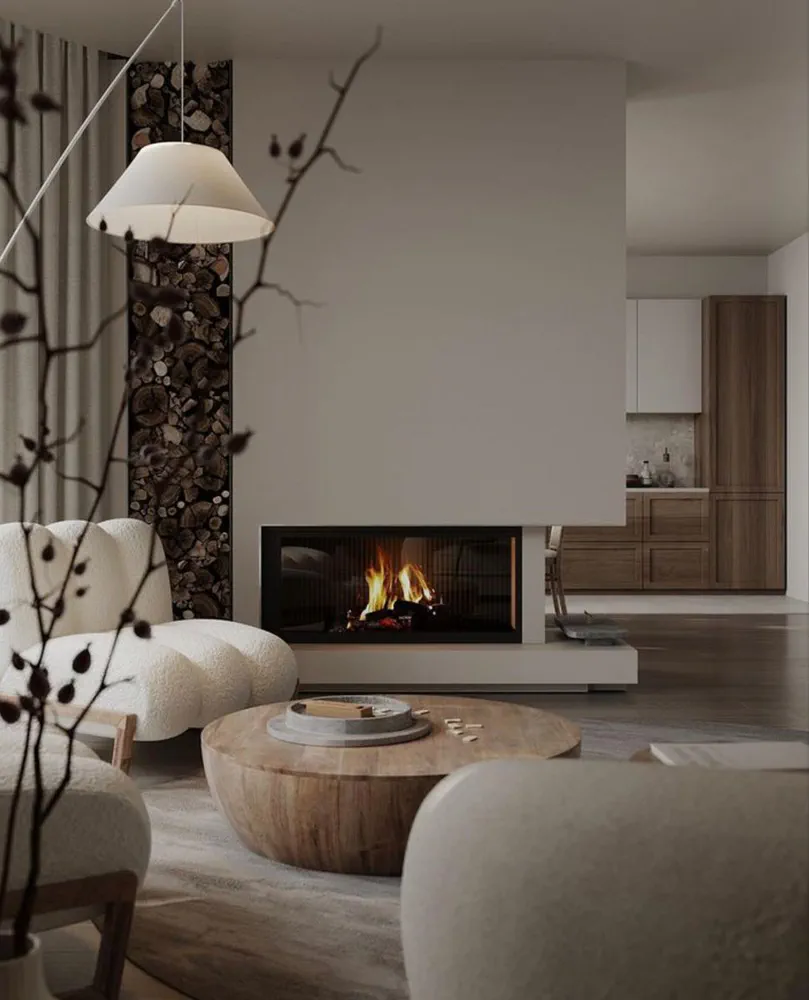 Modern Living Room with Smart Home Technology and Mid-Century Modern Aesthetic