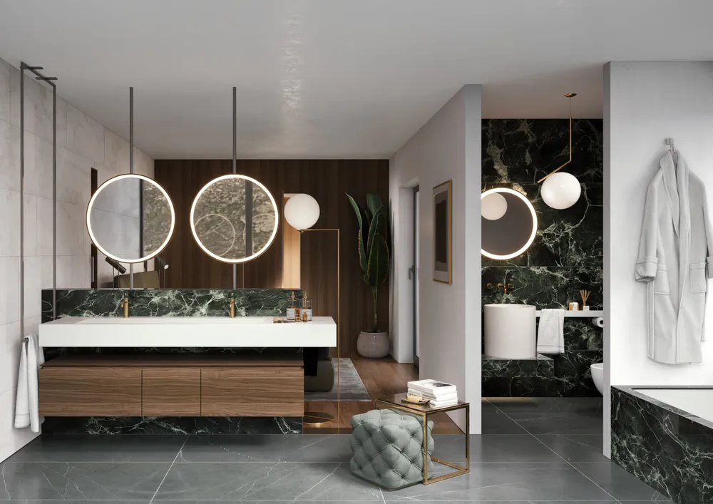Modern Mediterranean Bathroom Design: Balancing Work and Living Areas