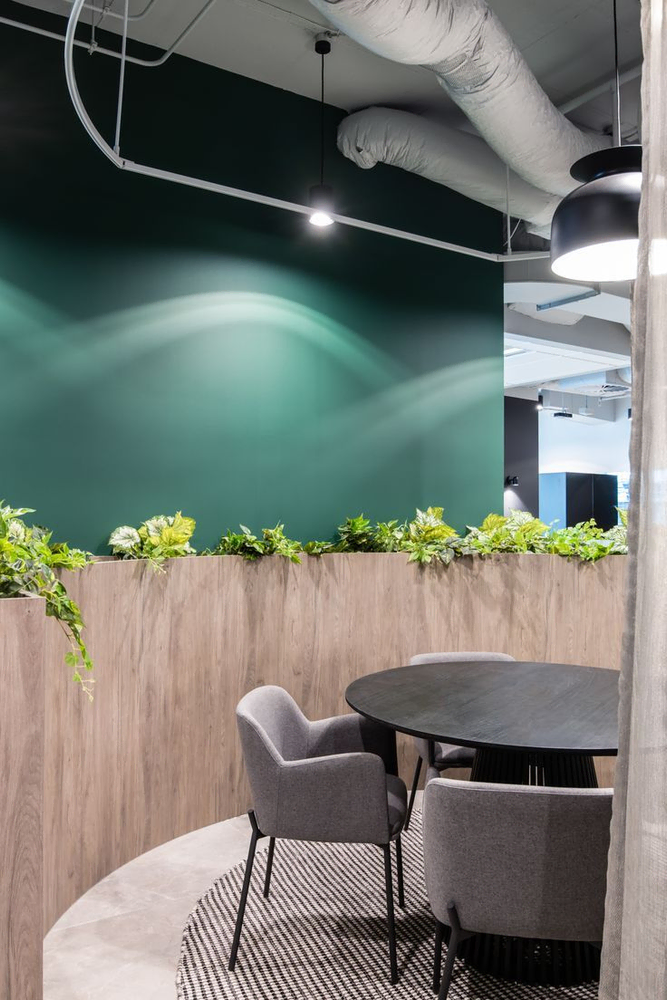 Modern Industrial Office Design with Green Living Walls