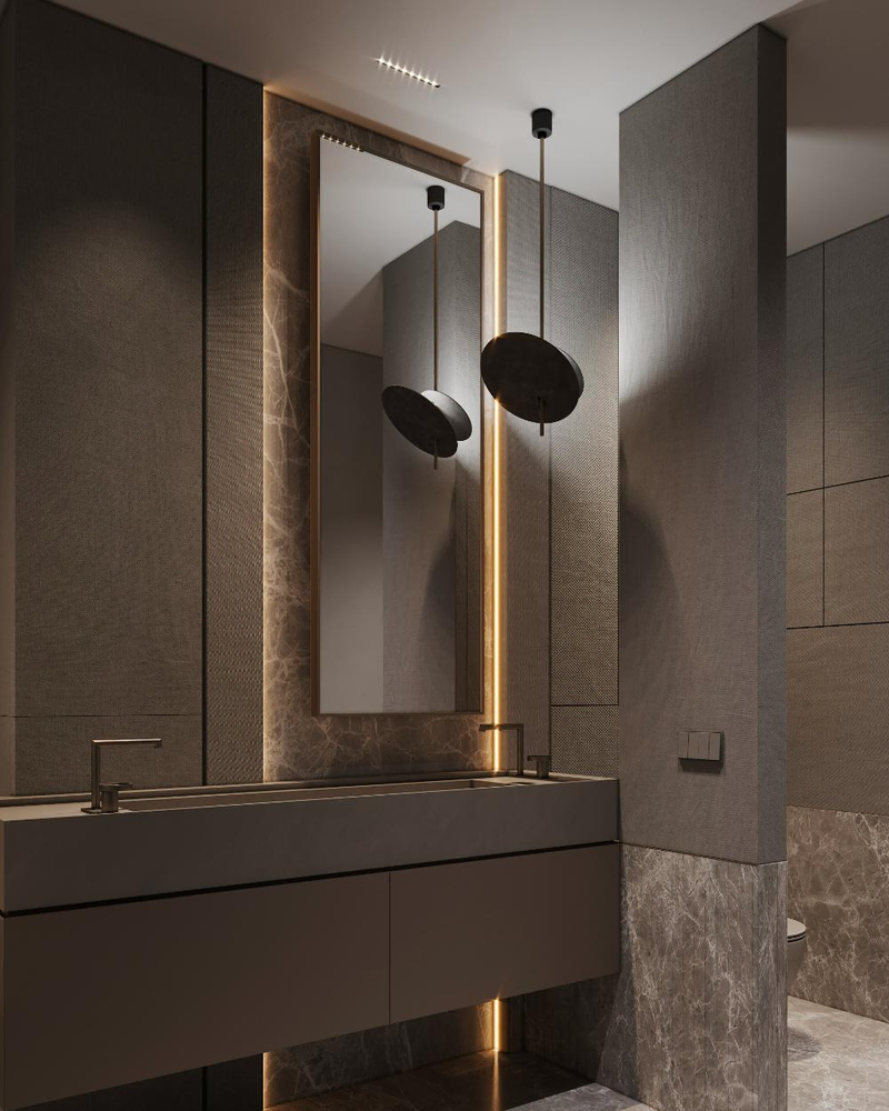 Modern, Sustainable Bathroom Design with Art Integration