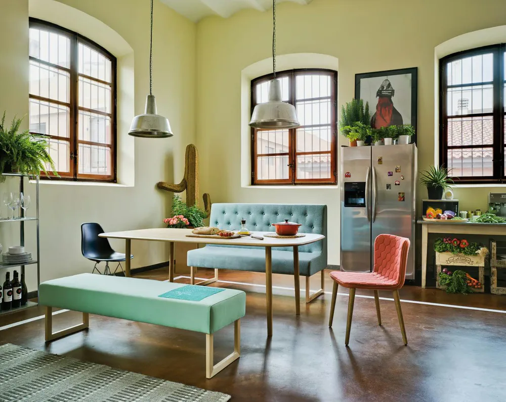 Industrial Chic Dining Room with Hydroponic Garden