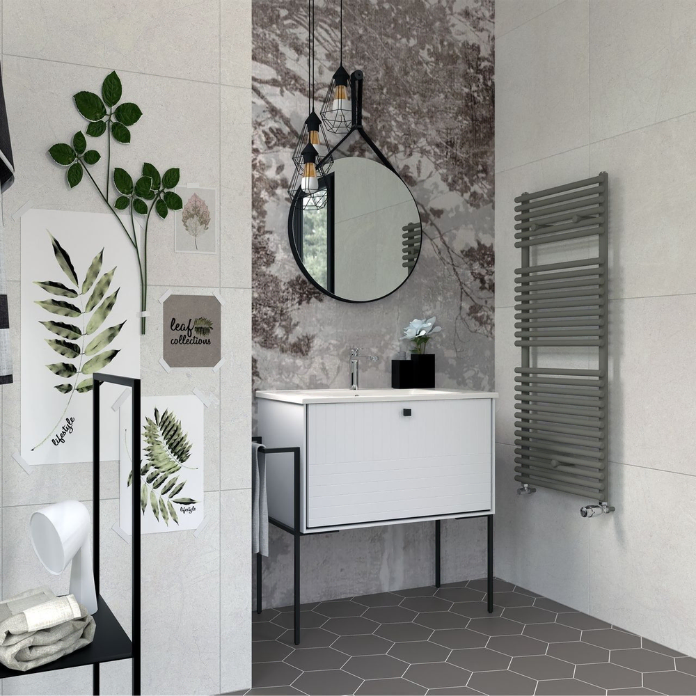 Modern Bathroom Design with Hexagonal Mirrors and Marble Vanity