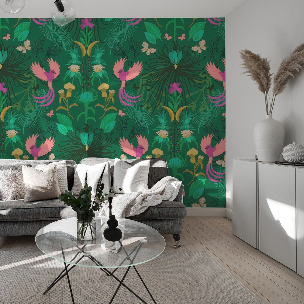 Modern Living Room Design with Beige Sofa and Floral Rug