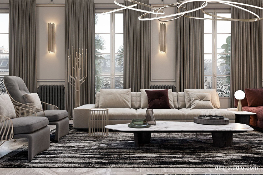 French Provincial Living Room Design for a Luxury Yacht Broker