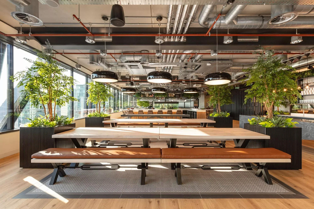 Modern Industrial Office Design with Green Living Walls