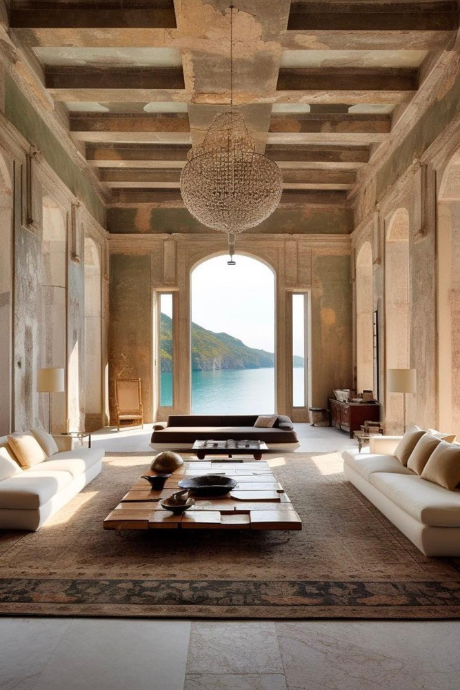 Modern Living Room Design with Geometric Pendant Lights