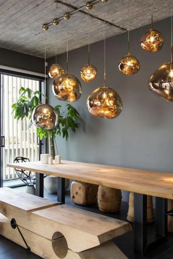 Modern Industrial Dining Room Design for a Vacation Home in Coastal Town