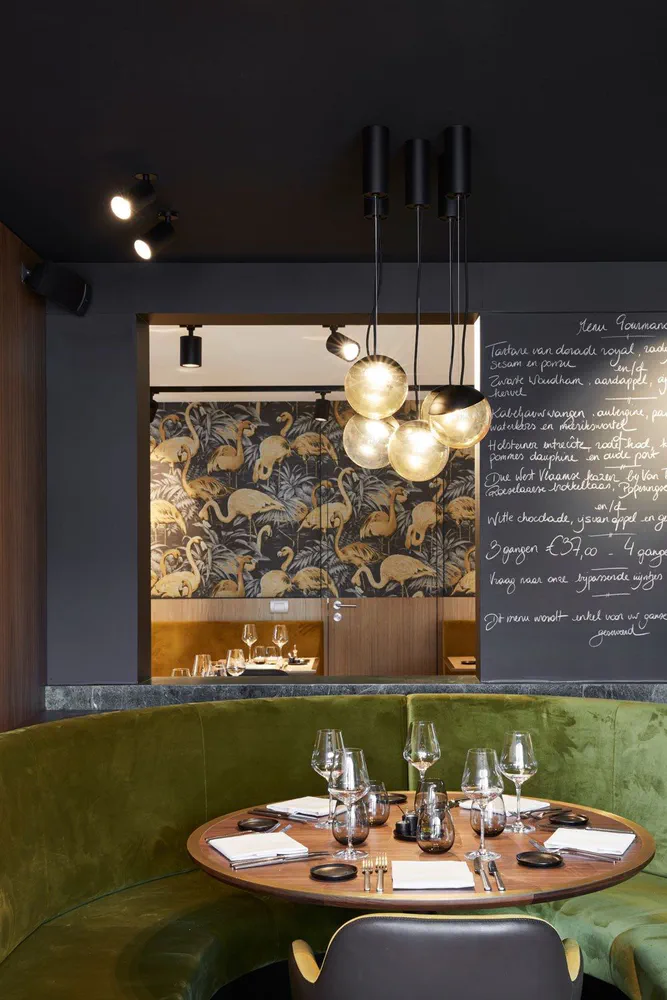 Modern Restaurant Design with Flamingo Wallpaper