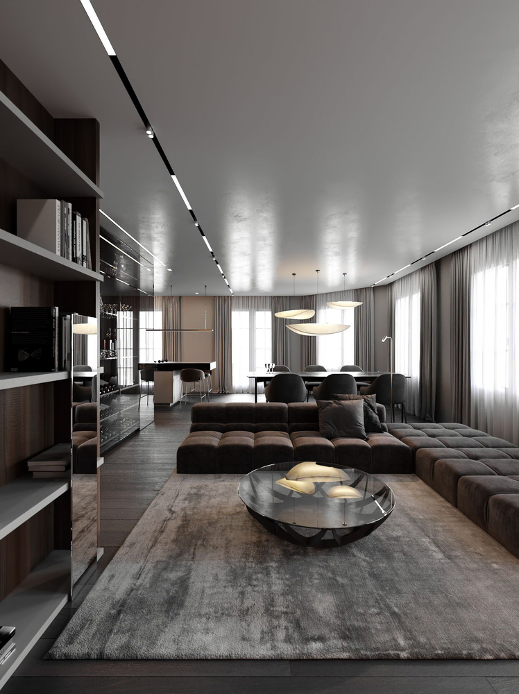 Minimalist Coastal Hampton Style Living Room for Luxury Yacht Broker