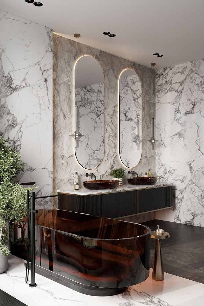 Modern, Sustainable Bathroom Design with Art Integration