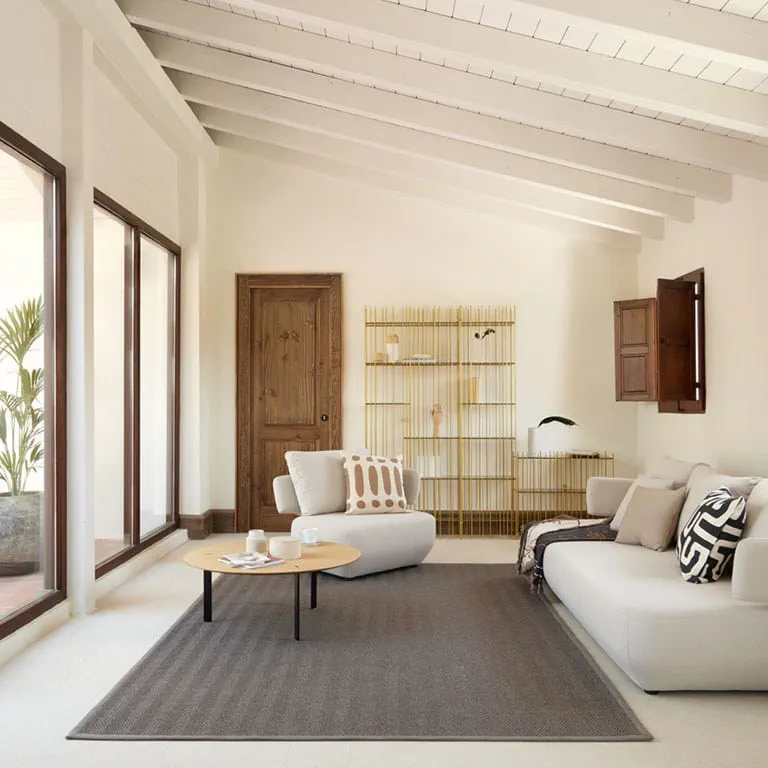 Modern Minimalist Living Room with Home Wellness and Fitness Areas