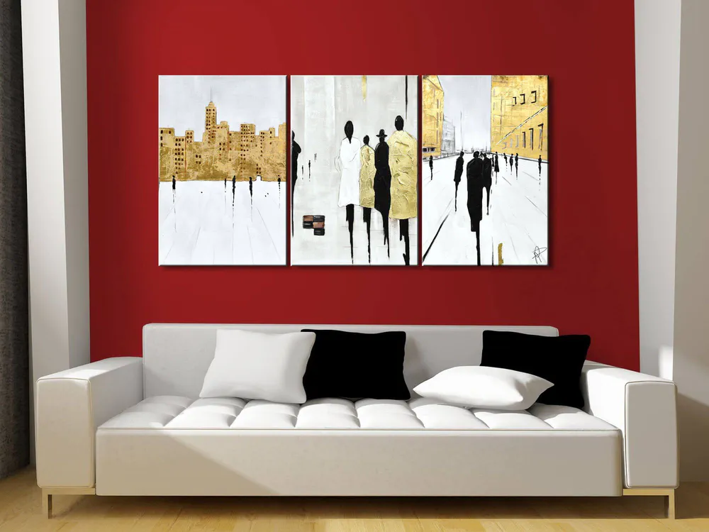 Modern Living Room with Red Wall Art and White Sofa