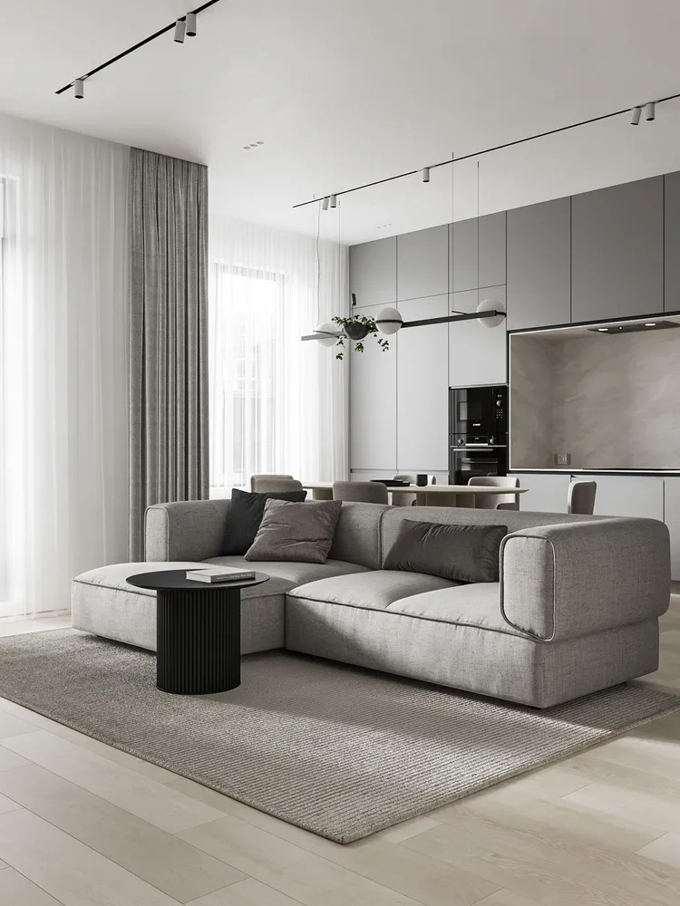 Minimalist Coastal Hampton Style Living Room for Luxury Yacht Broker