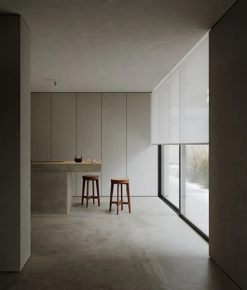 Modern Minimalist Dining Room with Biophilic Design