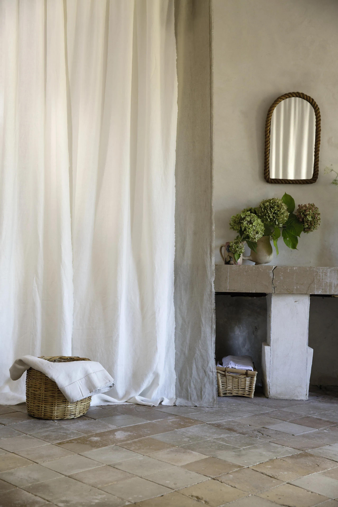 Minimalist Living Room with Black Marble Floor and White Sheer Curtains