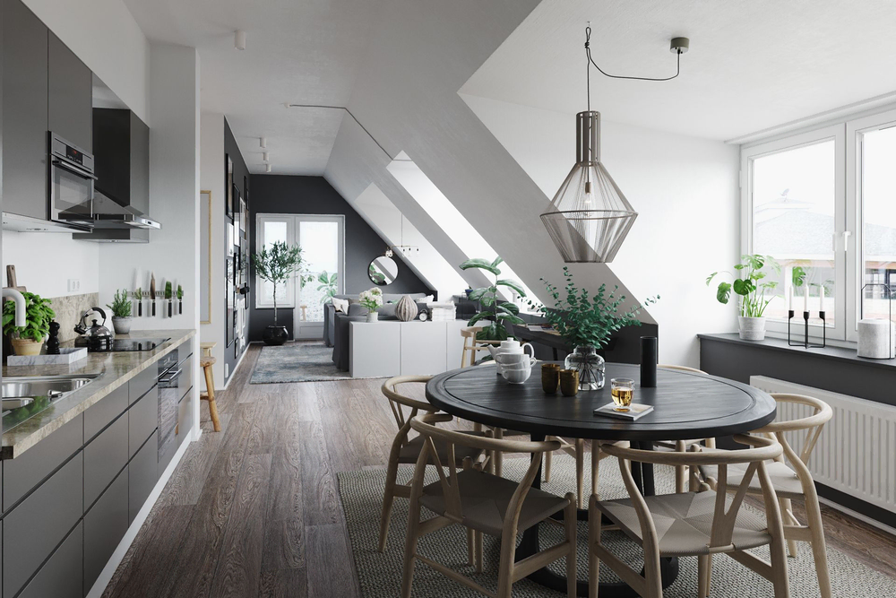 Modern Nordic Noir Loft Space for Multigenerational Living