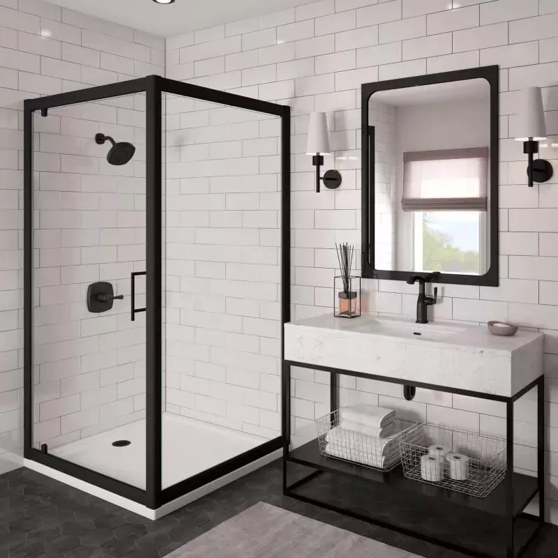 Modern Bathroom Design with Marble Vanity and Glass Shower Enclosure