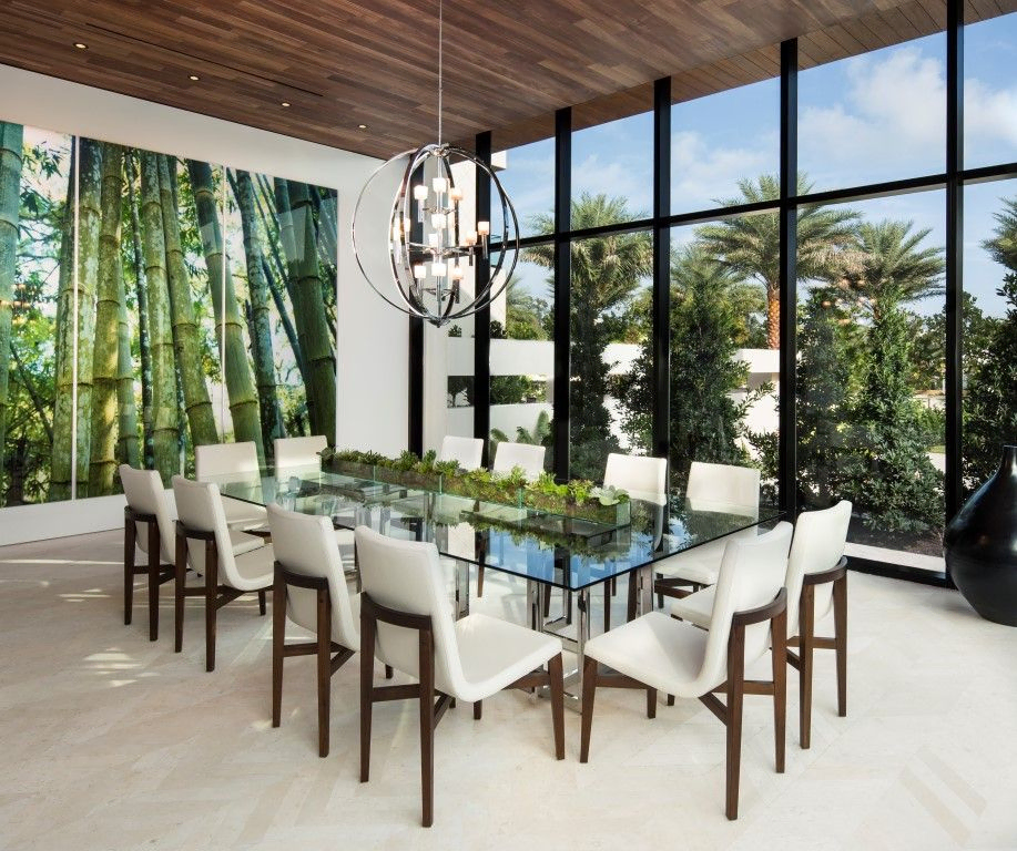 Modern Dining Room with Glass Staircase