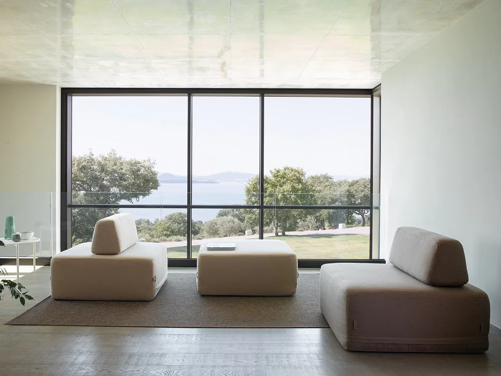 Modern Industrial Living Room with Beachfront View