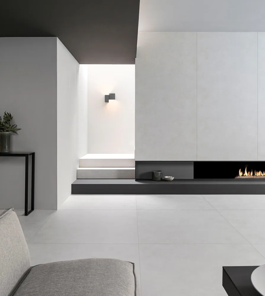 Modern Minimalist Living Room with Concrete Pendant Lights