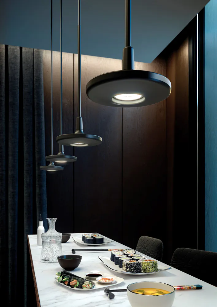 Modern Dining Room with Chef's Kitchen and Comprehensive Security System