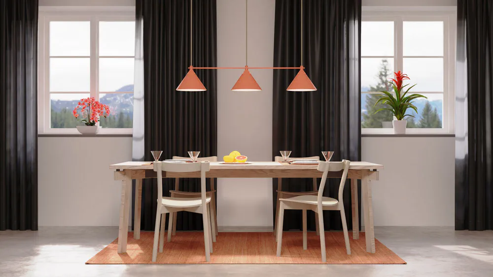 Modern Dining Room with Copper Pendant Lights