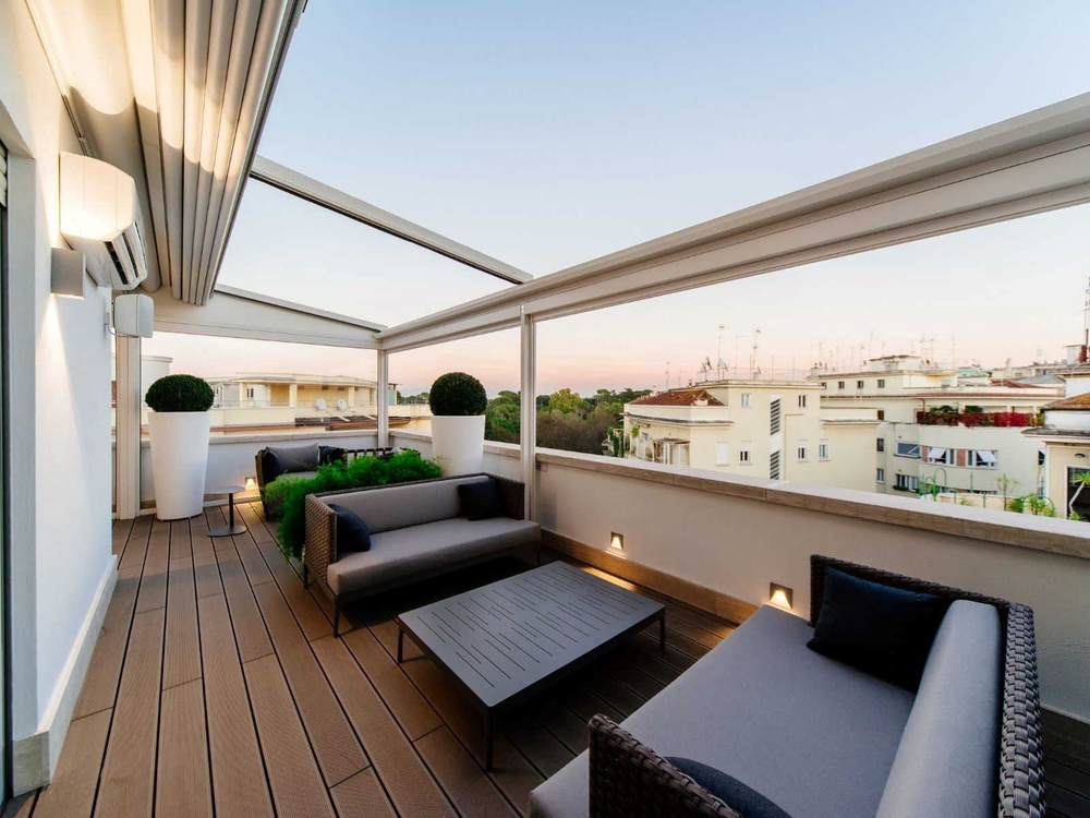 Modern Balcony Design: Sunset View and Comfortable Seating