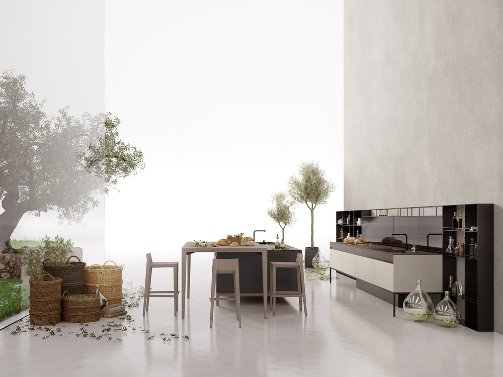 Modern Kitchen Design with Marble Island and Glass Pendant Lights