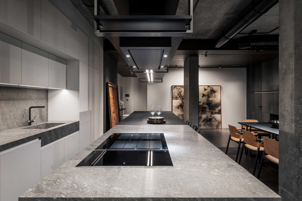 Urban Loft Dining Room with Modern Kitchen