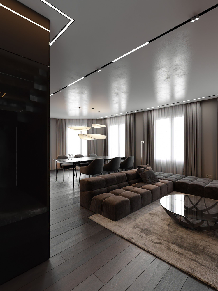 Minimalist Coastal Hampton Style Living Room for Luxury Yacht Broker