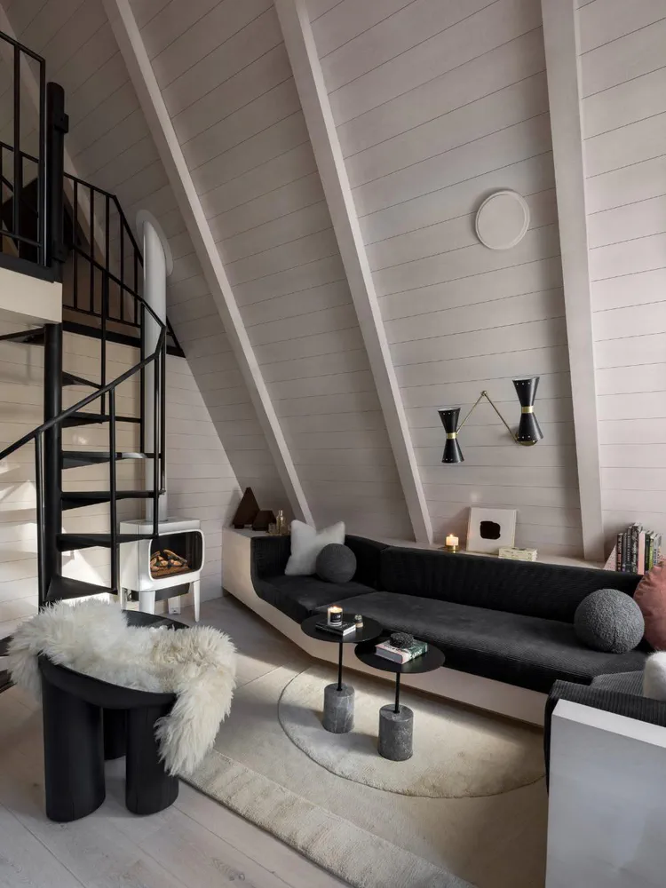 Modern Living Room Design with Beige Modular Sofa and Skylights