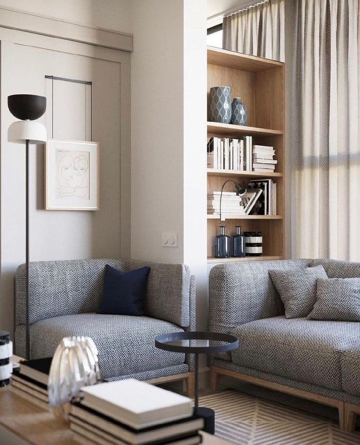 Modern Beige Living Room with Large Windows