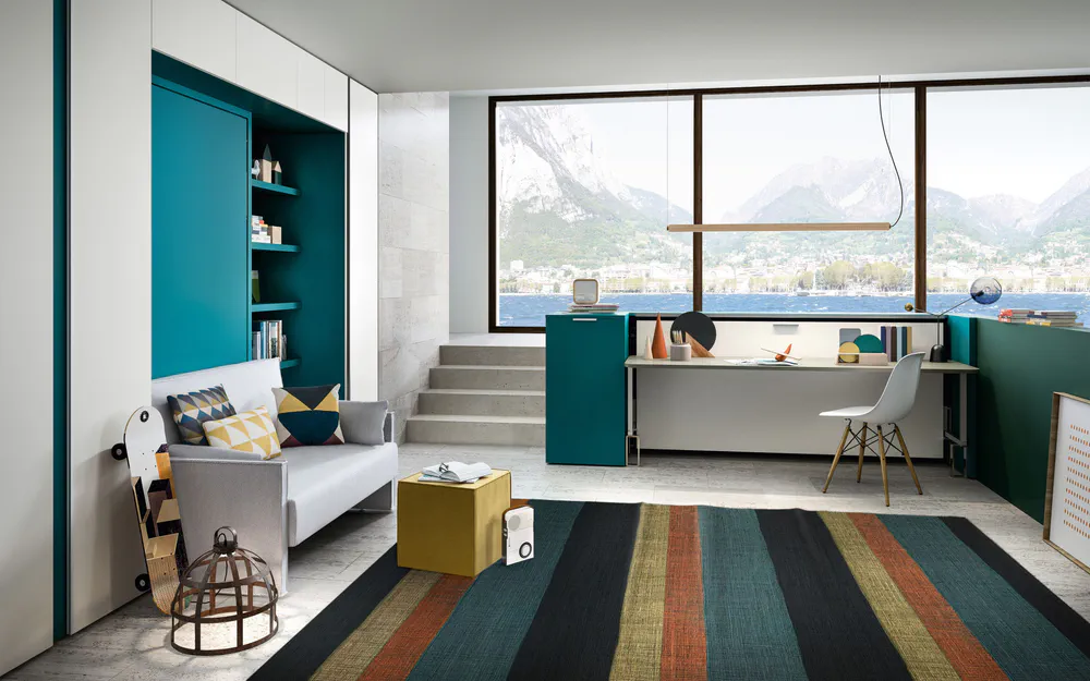 Modern Teal and White Living Room Design