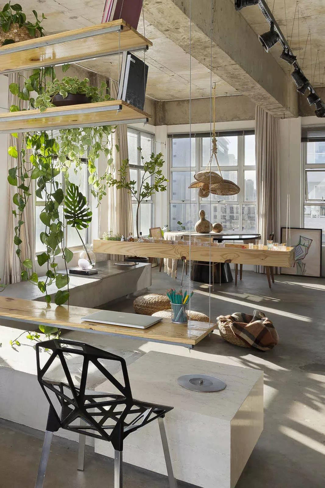 Minimalist Office Design with Green Plants