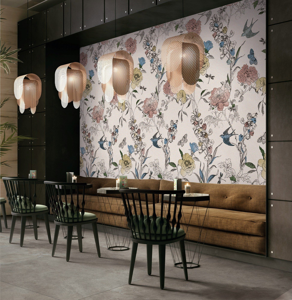 Modern Minimalist Dining Room with Leather Booth Seating and Spherical Pendant Lights