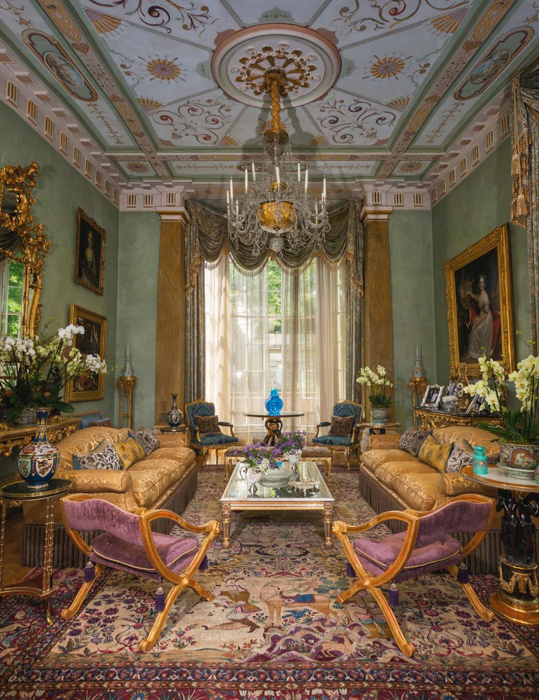 Classical Living Room Design with Teal and Yellow Accents