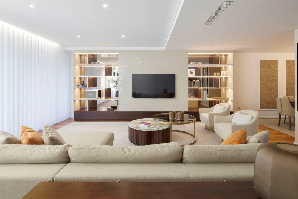 Modern Minimalist Living Room Design for a Recently Divorced Sports Team Owner