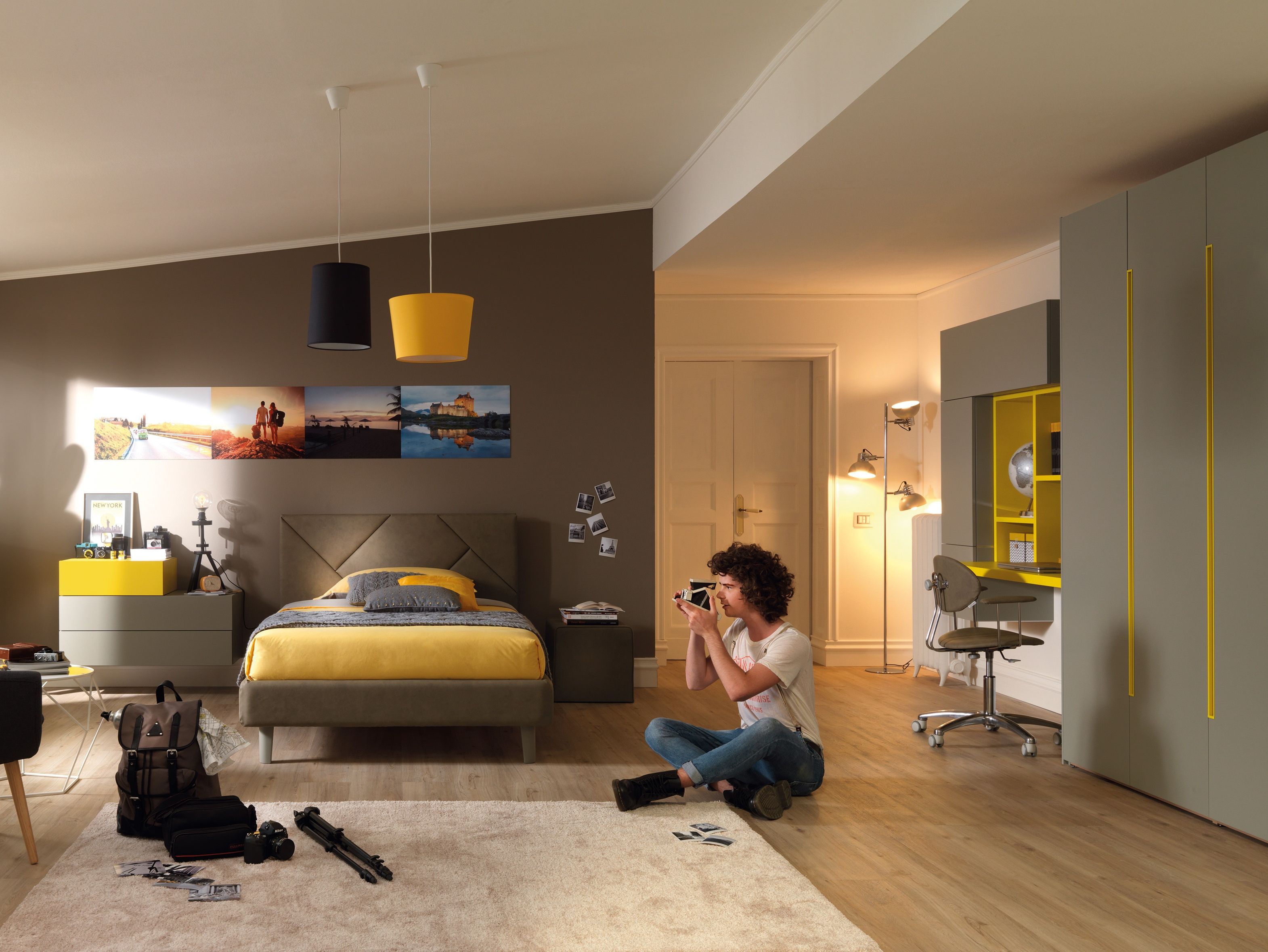 Modern Tropical Master Bedroom with Floating Bed and Geometric Pendant Lights